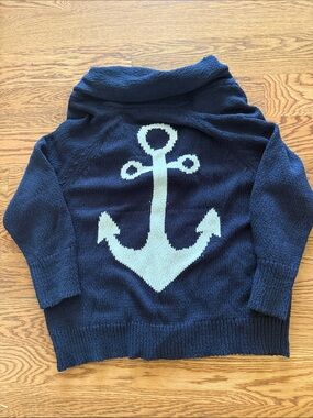 Woman’s Navy Sweater Collar Button-Up Cardigan